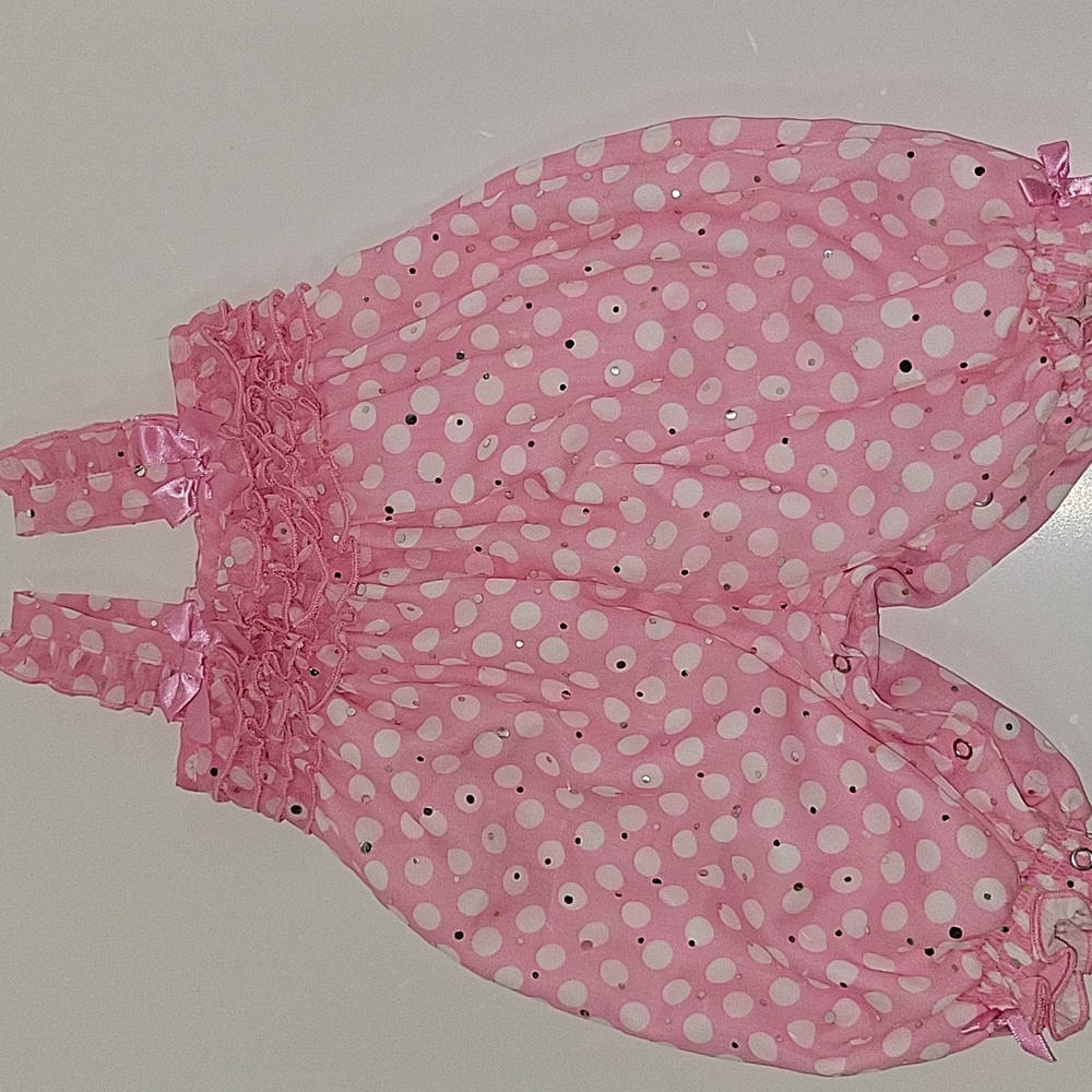 Bonnie Baby Size 3 - 6 Months Pink W/ White Polka Dots With Silver Dots Onesie